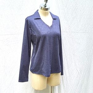 Lady Hagan long sleeve golf, v-neck w collar, UPF, moisture-wicking, grey, sz M